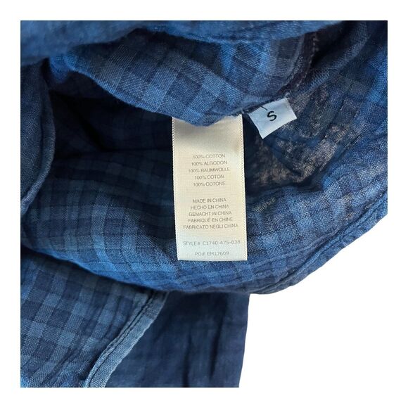 ANTHROPOLOGIE Cloth & Stone Blue Plaid Long Sleeve Button-Up Womens Shirt Small - Picture 6 of 9